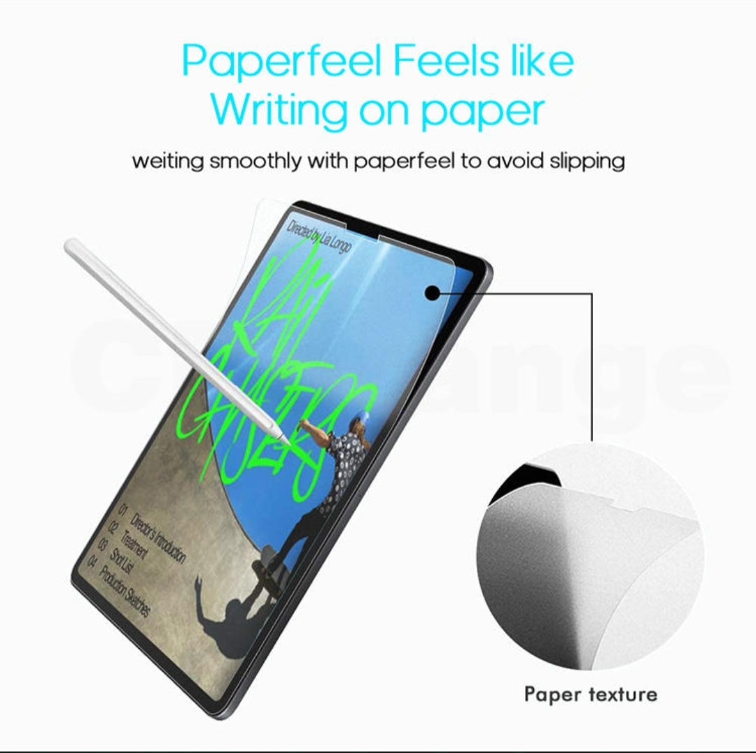 Smartphone with stylus and paper feel screen protector texture product on a white background