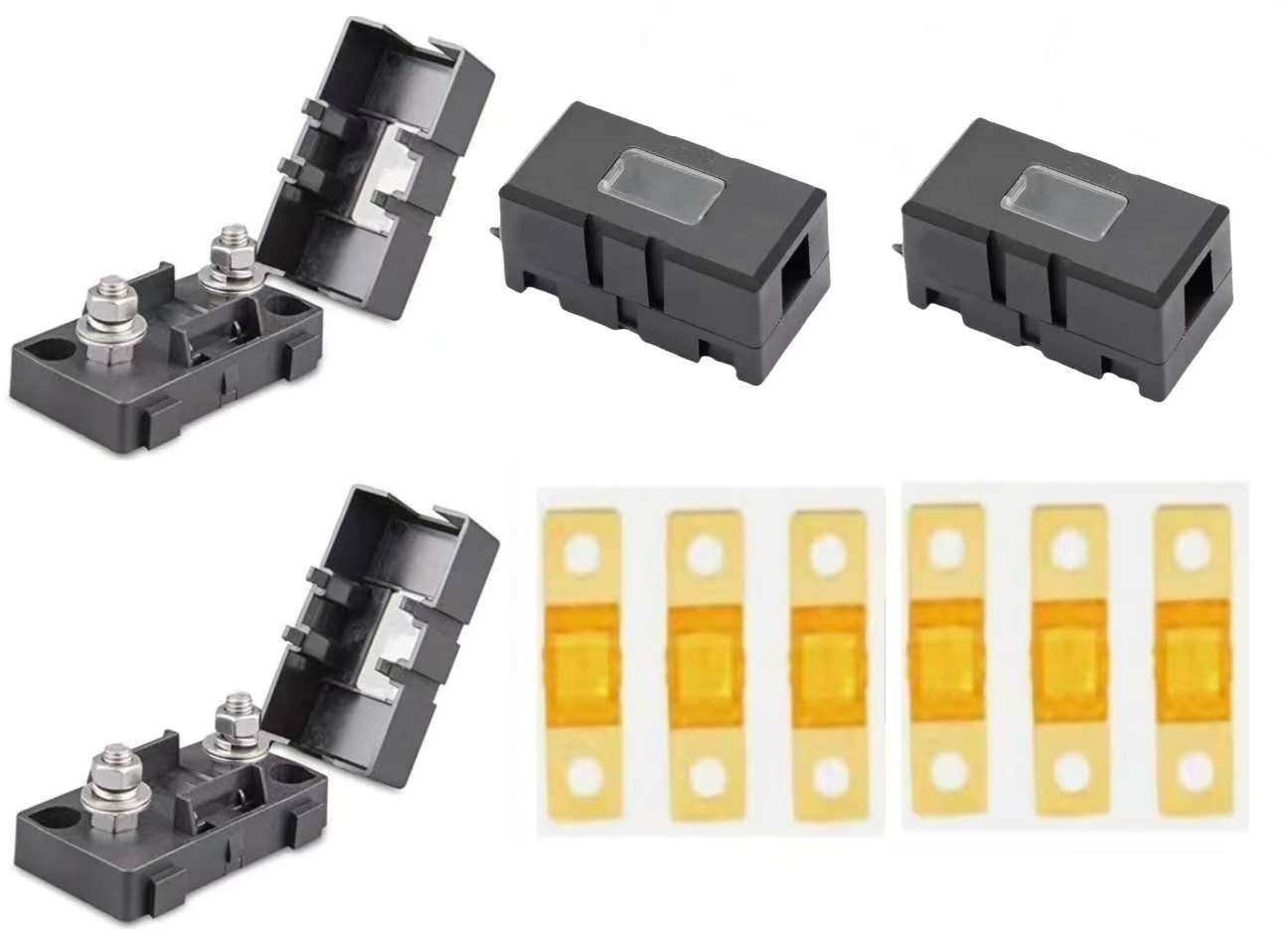 Set of 40a midi fuse kit holder and fuse blocks on a white background