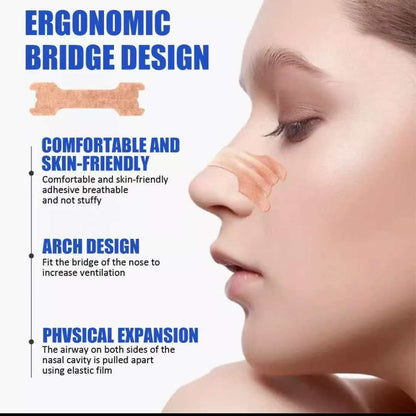 Advertisement for a nose bridge design with text on comfort, arch design, and physical expansion.