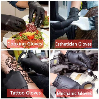 Collage of different types of nitrile gloves used in various professions.