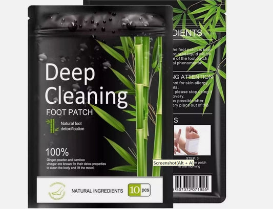 Deep cleaning foot patch packaging with bamboo elements on a white background