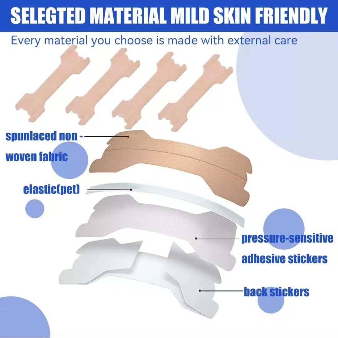 Diagram of material layers for nasal stripe with labels on a white background.