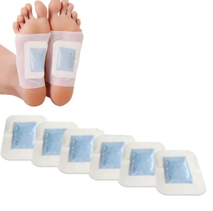 Foot patches on feet with additional patches displayed below on a white background