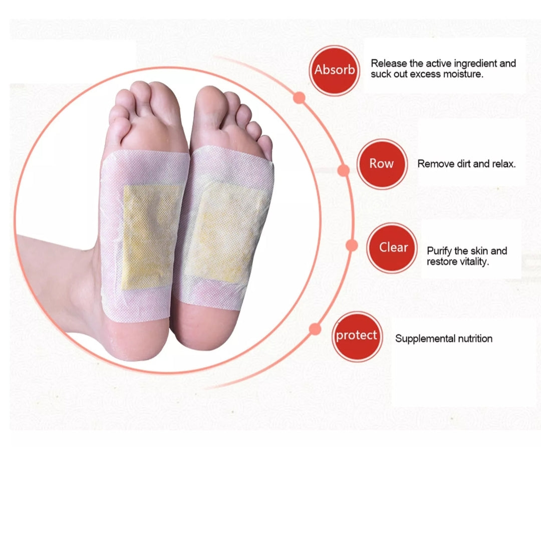 Foot patches with text explaining their functions on a white background