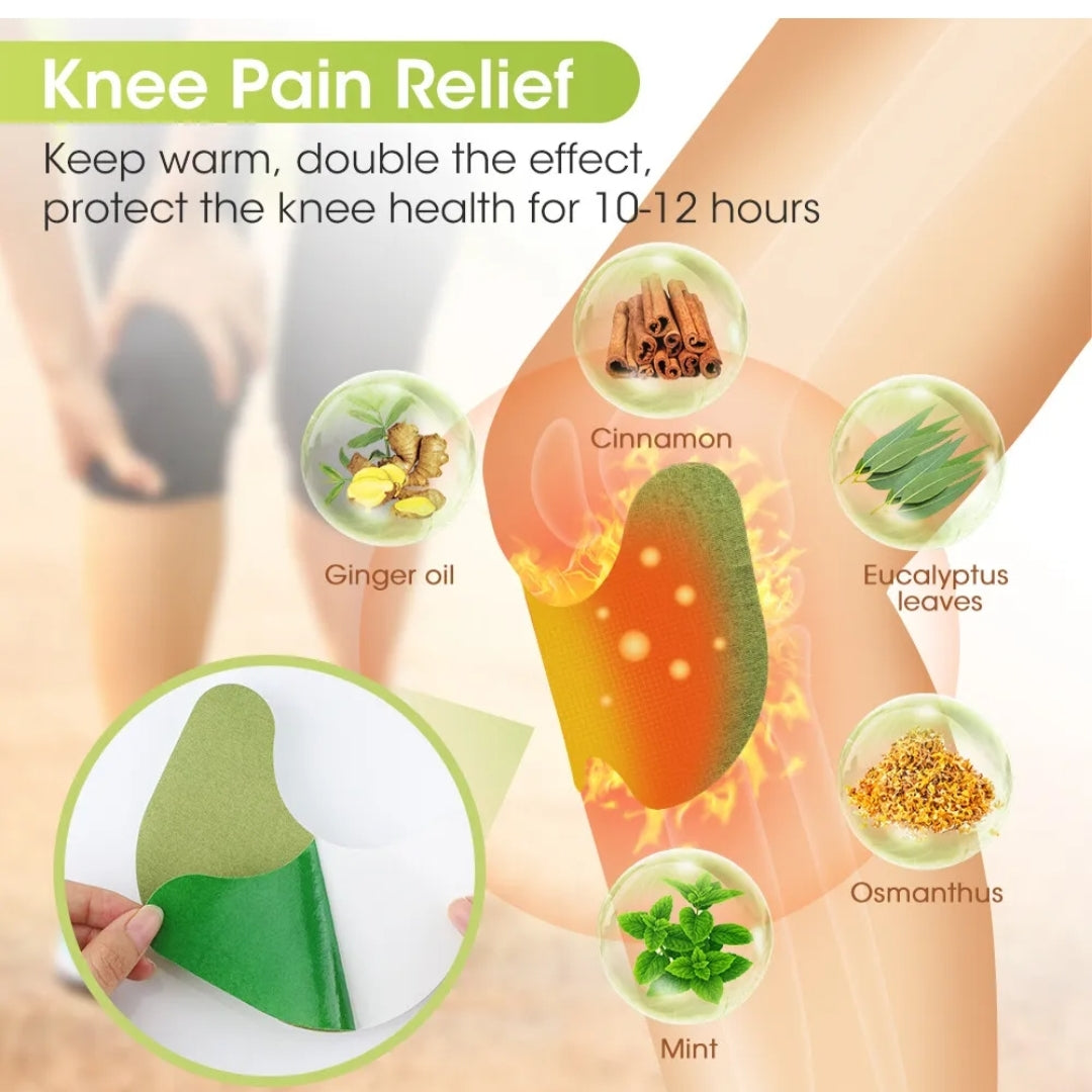 Knee pain relief product with ingredients and benefits on a white background