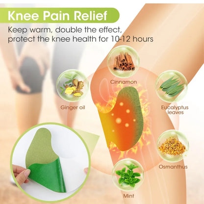 Knee pain relief product with ingredients and benefits on a white background