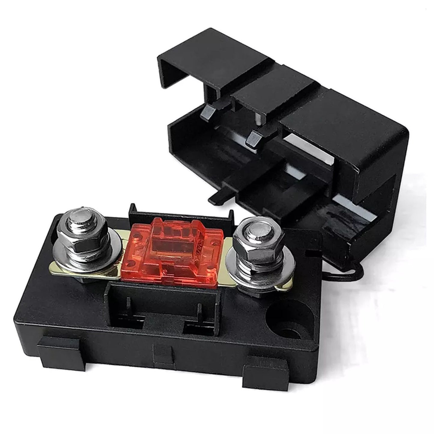 Open MIDI fuse holder with fuse installed – clear view of internal components for easy identification and maintenance. Ideal for automotive and DC power applications.