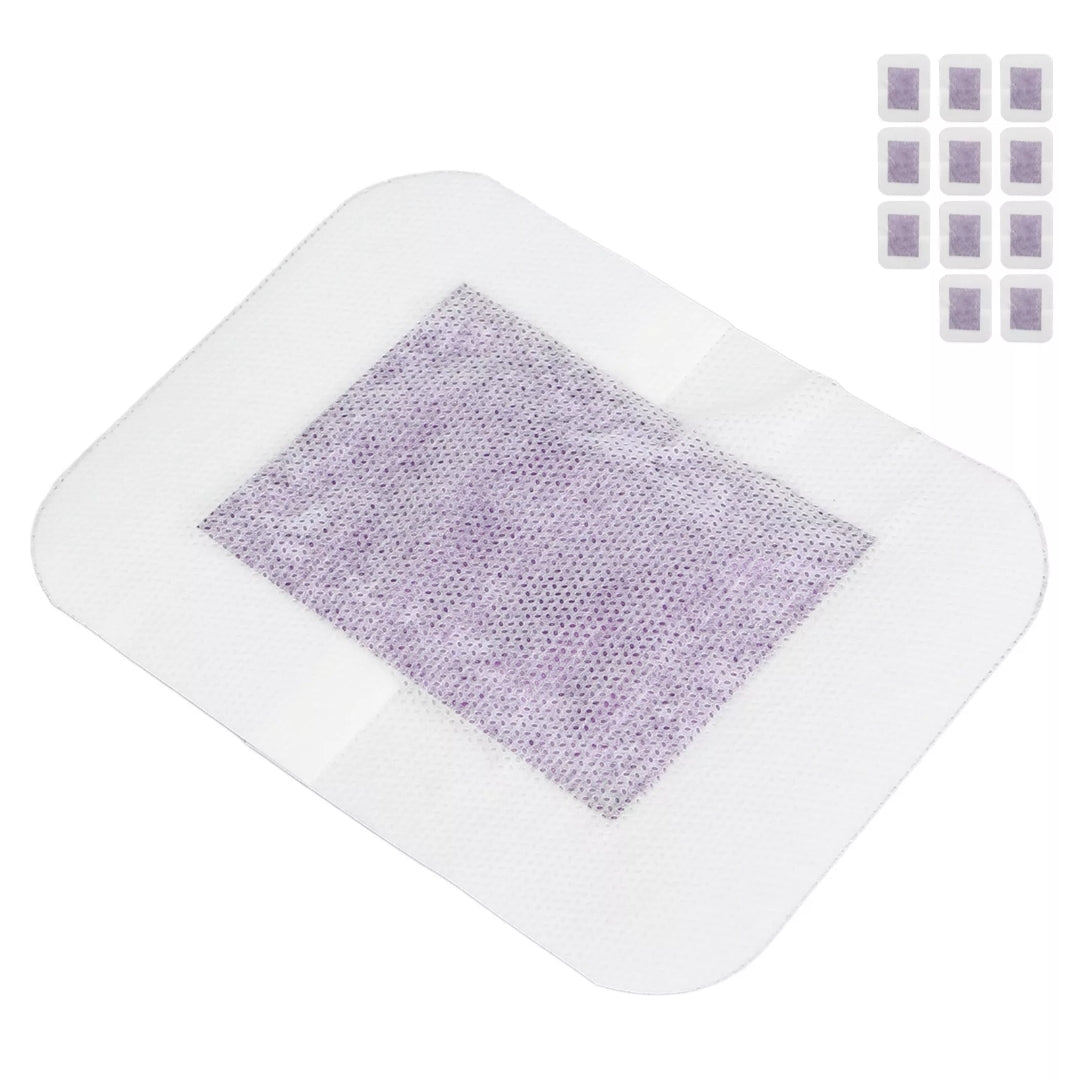 Purple detox foot patch on a white background with smaller images of the detox foot patch.