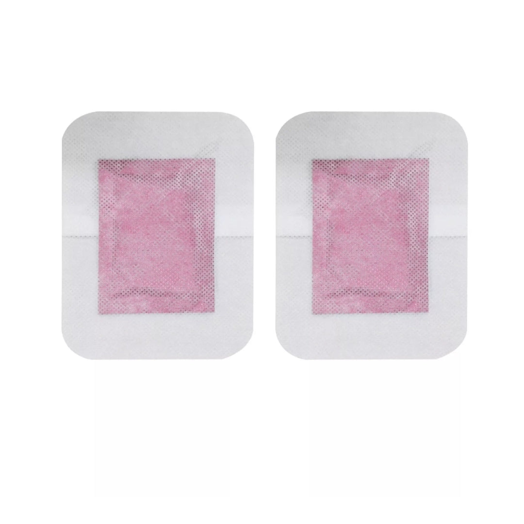 Two detox foot patches with pink centers on a white background