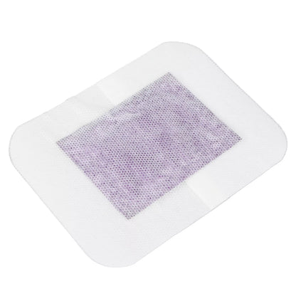 White detox foot patches with a textured purple square on a white background