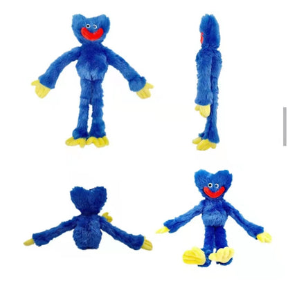 huggie wuggie Blue plush toy with yellow accents on a white background