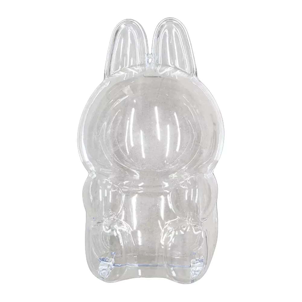labubu Clear inflatable bunny-shaped pool float on a white background