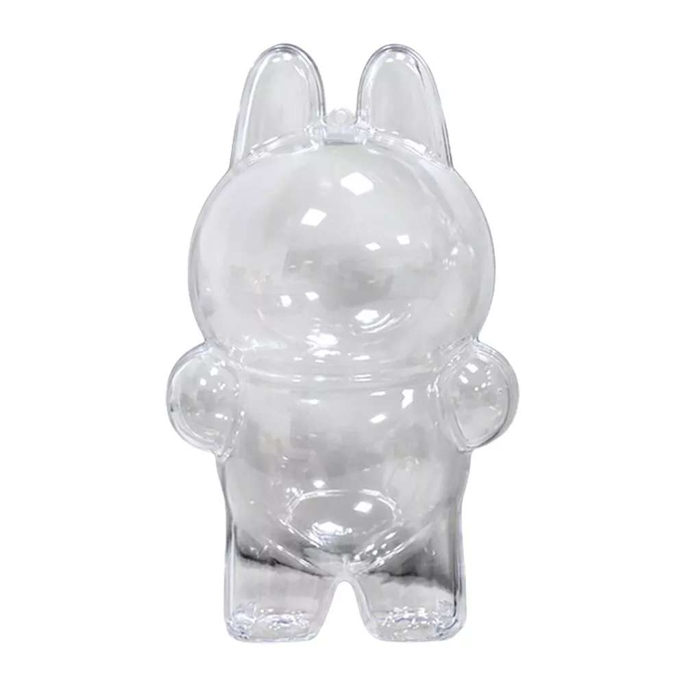 labubu Clear rabbit-shaped object on a white background