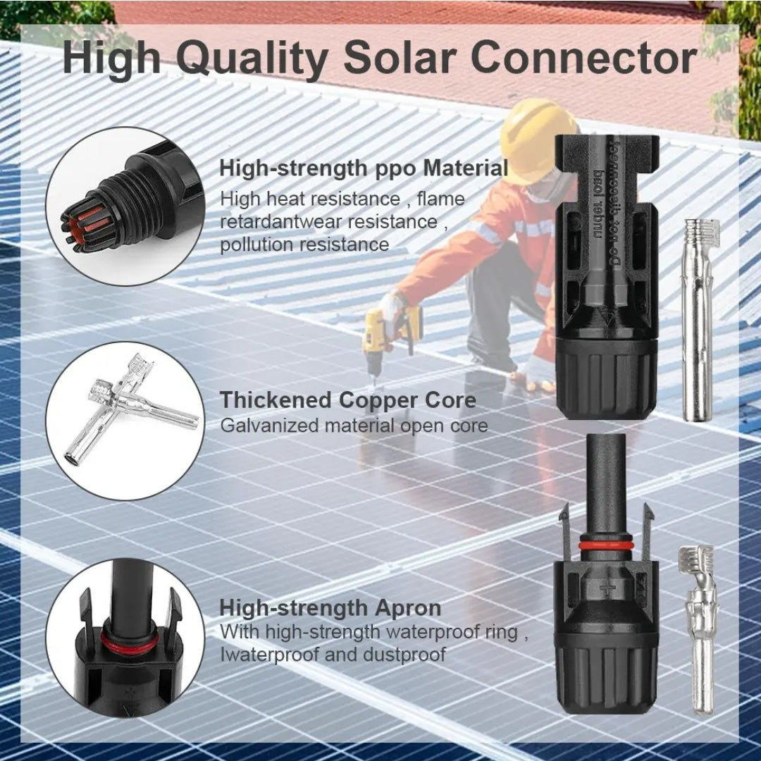 mc4 Solar connector with features highlighted on a solar panel background