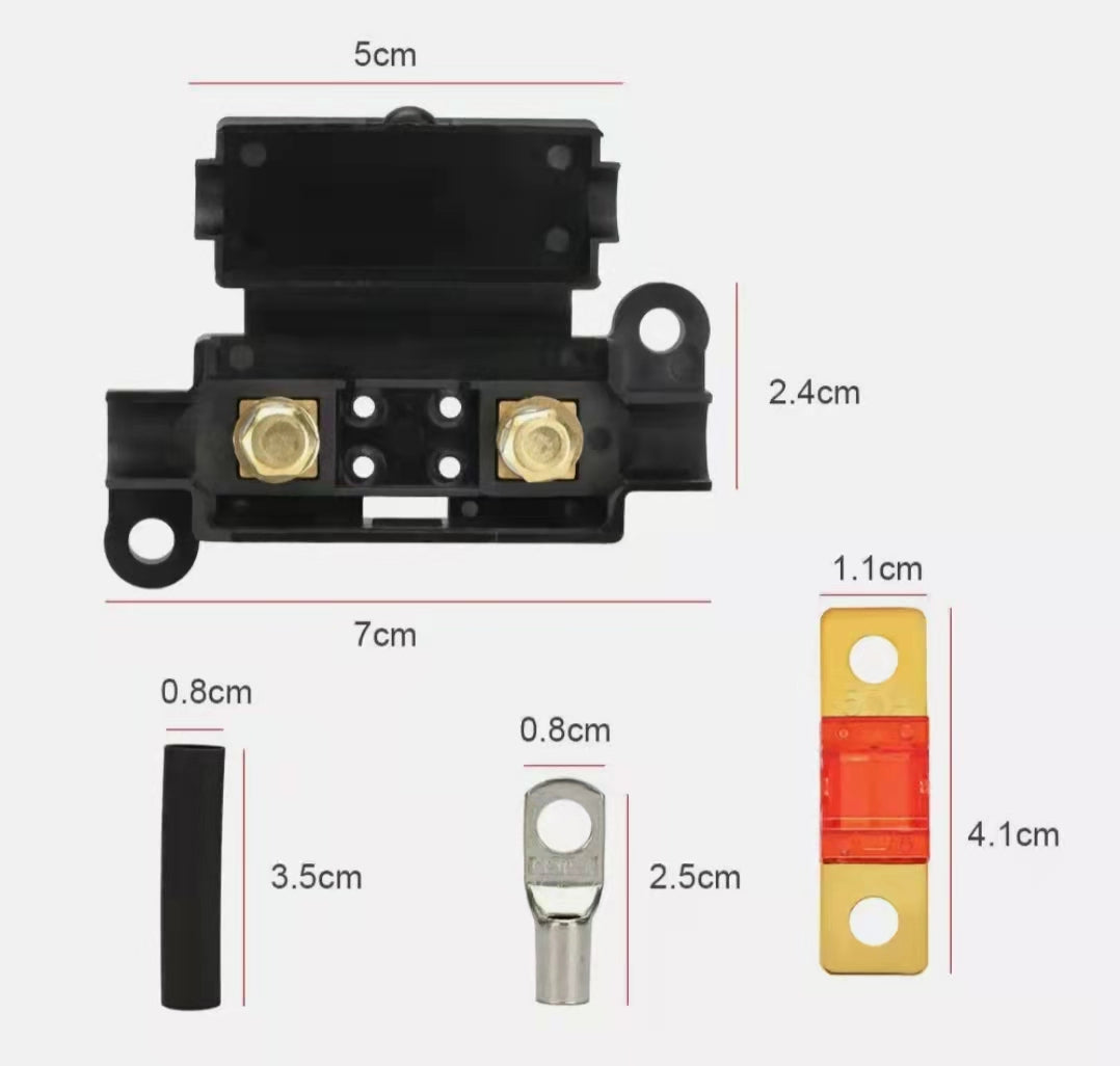midi fuse kit Electrical component with dimensions labeled on a white background